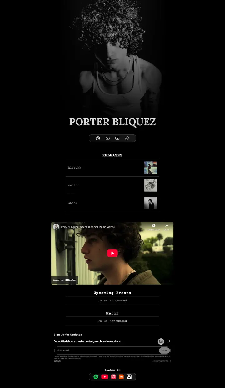 Porter Bliquez full landing page