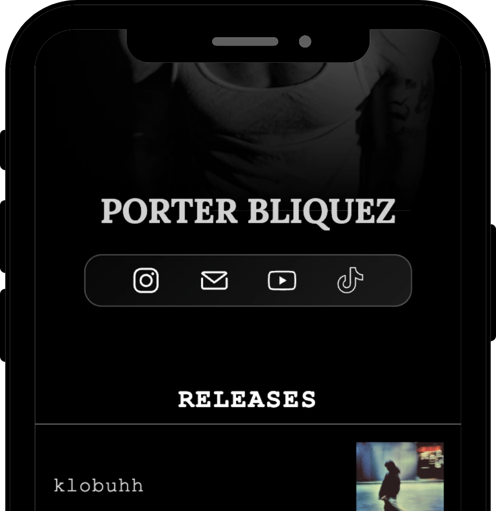 Phone showing a website I have created.