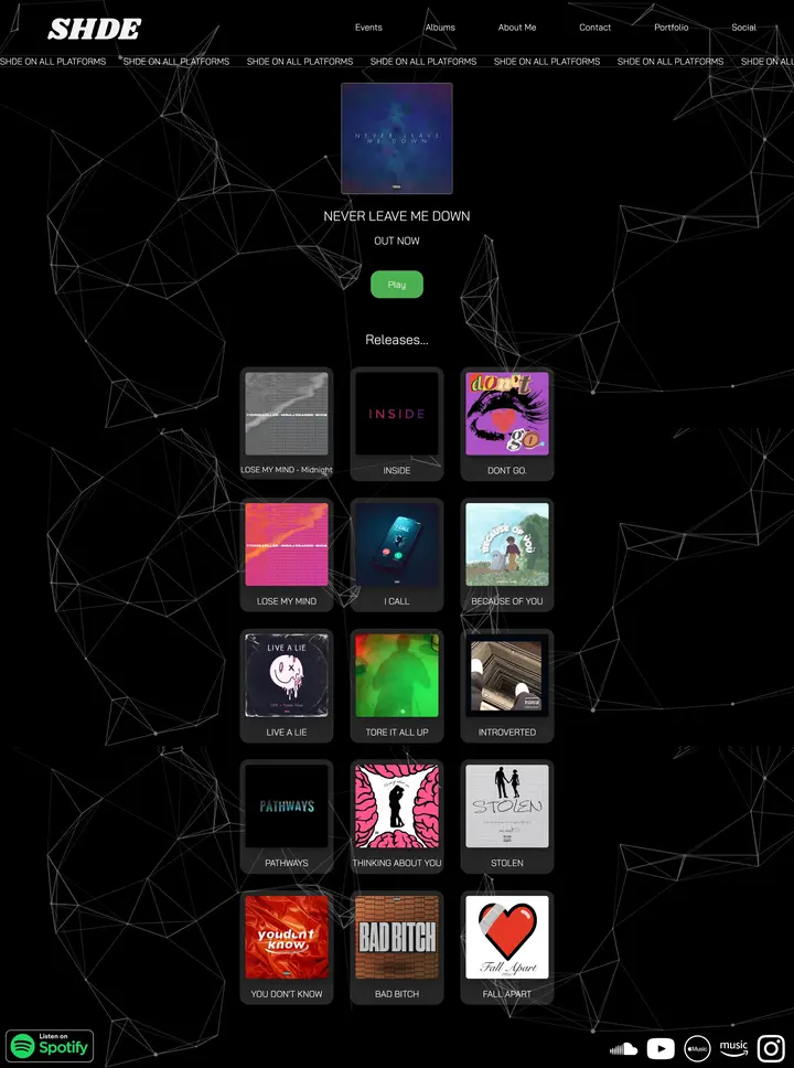 SHDE's full landing page